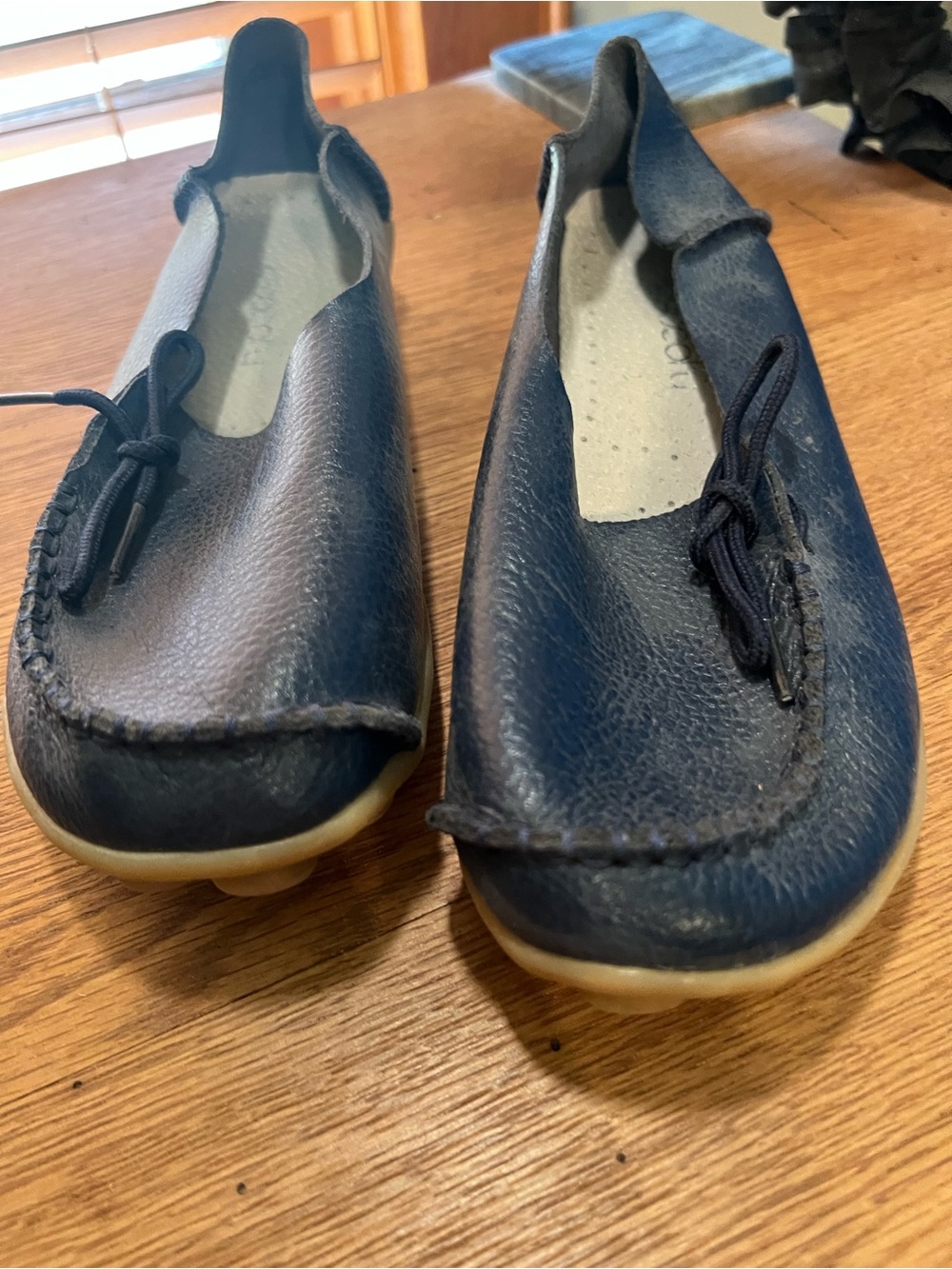 Women's Navy Leather Slip-On Loafers